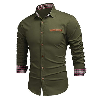 Men's Casual Shirt Spring And Autumn Matching Color Plaid Shirt Pure Cotton Retro