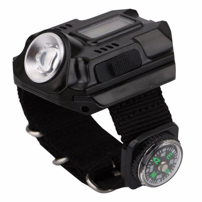 Montre LED lampe de poche lampe de poche portable USB charge 4 mode lumière lampe de poche tactique affichage de l'heure avec boussole