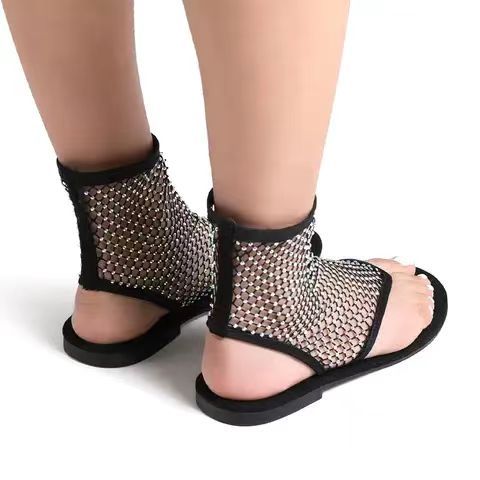 Sandale plate pentru damă de mărime mare, plasă respirabilă, găurire la cald