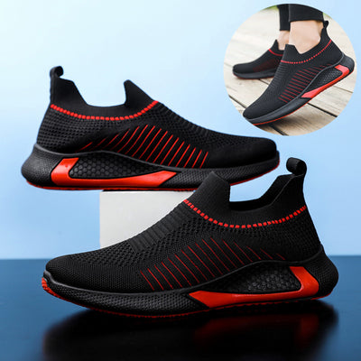 Chaussures chaussettes en maille à la mode pour hommes, baskets à enfiler respirantes et à rayures, chaussures de sport de course légères