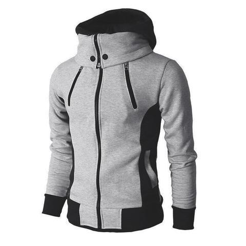 Men's Zip UP Hooded Jacket Fake Two Piece Sports Cardigan Casual Slim Sweatshirt Jacket