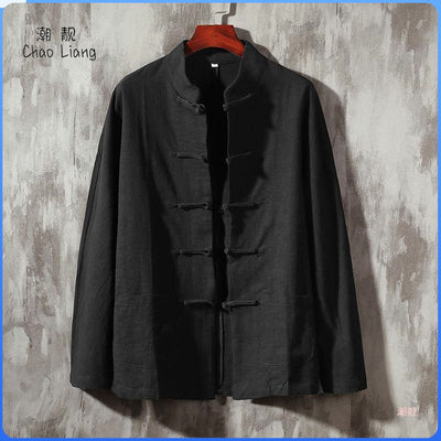 Chinese Style Buckle Cotton And Linen Shirt Stand Collar Chinese Style Long Linen Sleeves Shirt
