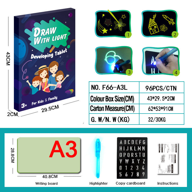 Bloc de desen pentru jucării educaționale 3D Magic 8 efecte de lumină Tablou de puzzle Bloc de schițe