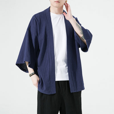 Men's Simplicity Solid Color Cardigan Casual Loose Shirt