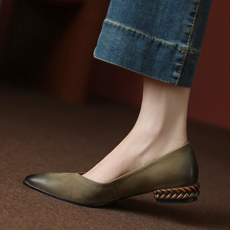 Retro Rub Colored Pointed Toe Low-cut Shoes Women