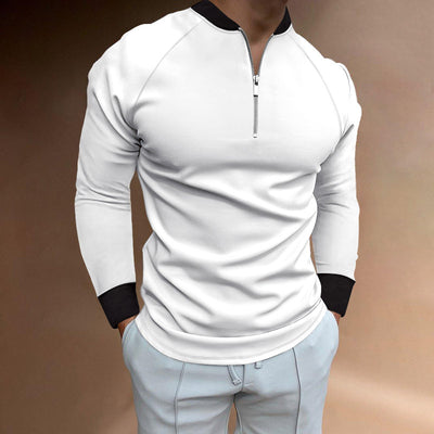European And American Autumn Solid Color Zipped Round Neck Slim Polo Shirt T-shirt