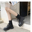 Korean Style Casual Thick Bottom Black Double Leather Pumps