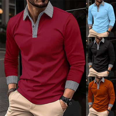 Men's Long-sleeved Polo Shirt Printing Color Contrast Casual