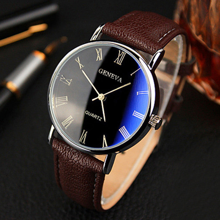 Men's Fashion Blue Roman Literal Quartz Watch