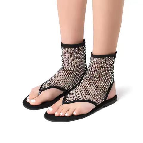 Sandale plate pentru damă de mărime mare, plasă respirabilă, găurire la cald